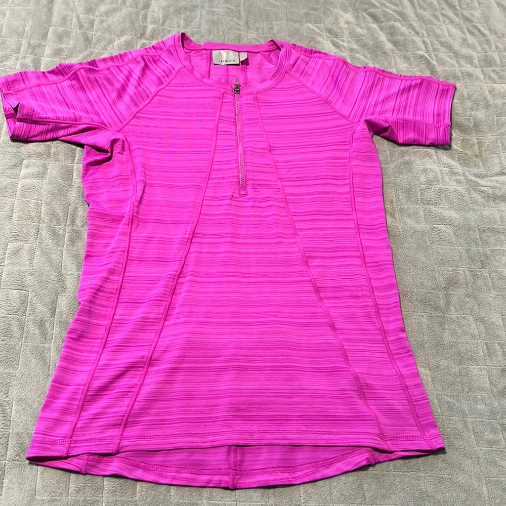 Athleta Short-Sleeve Top, Pink, Running, Zippered Pouch, Activewear, Size XS/S